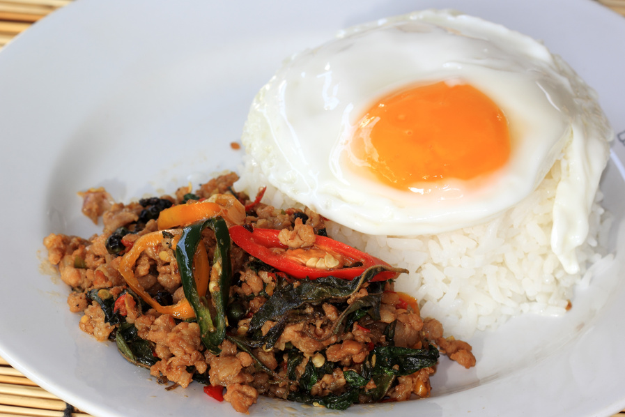 Pad Krapao Moo, spicy stir-fried pork with Thai Holy basil