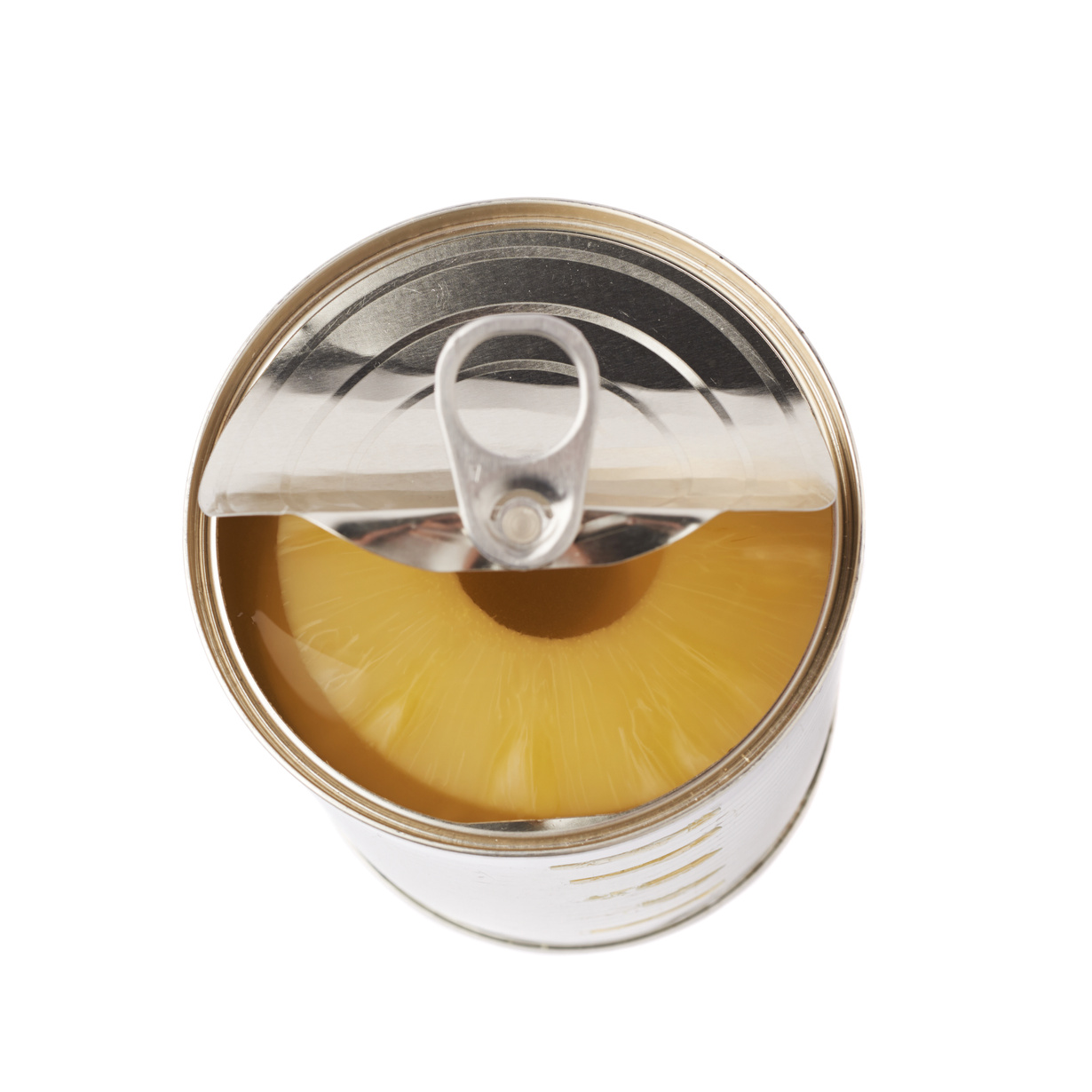 Canned pineapple isolated over white background