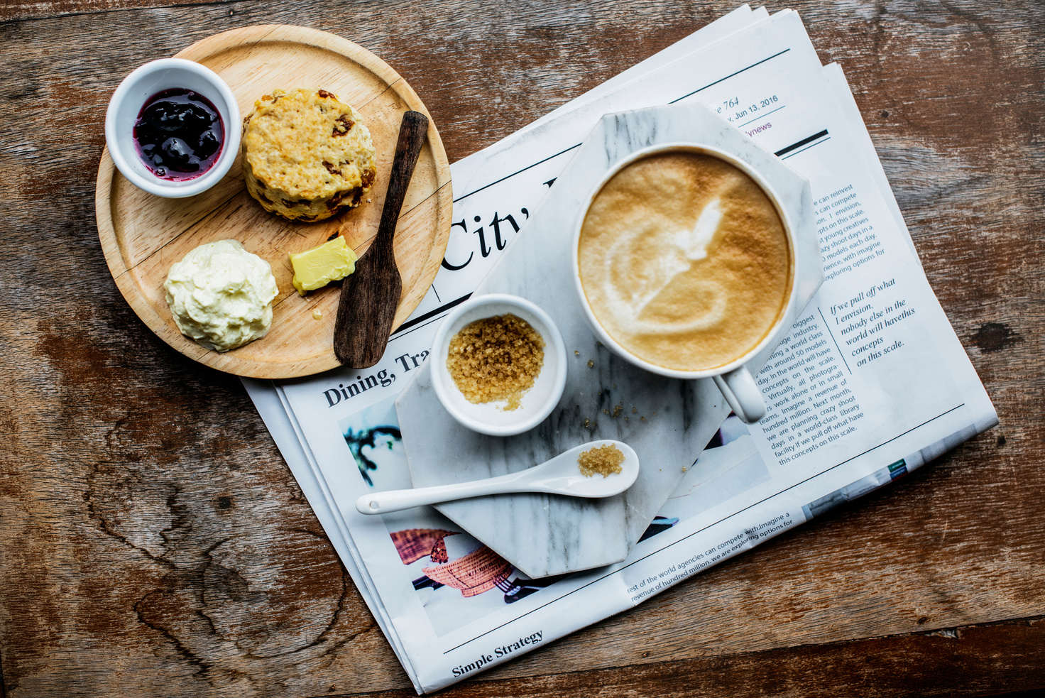 Coffee Shop Cafe Latte Cappuccino Newspaper Concept